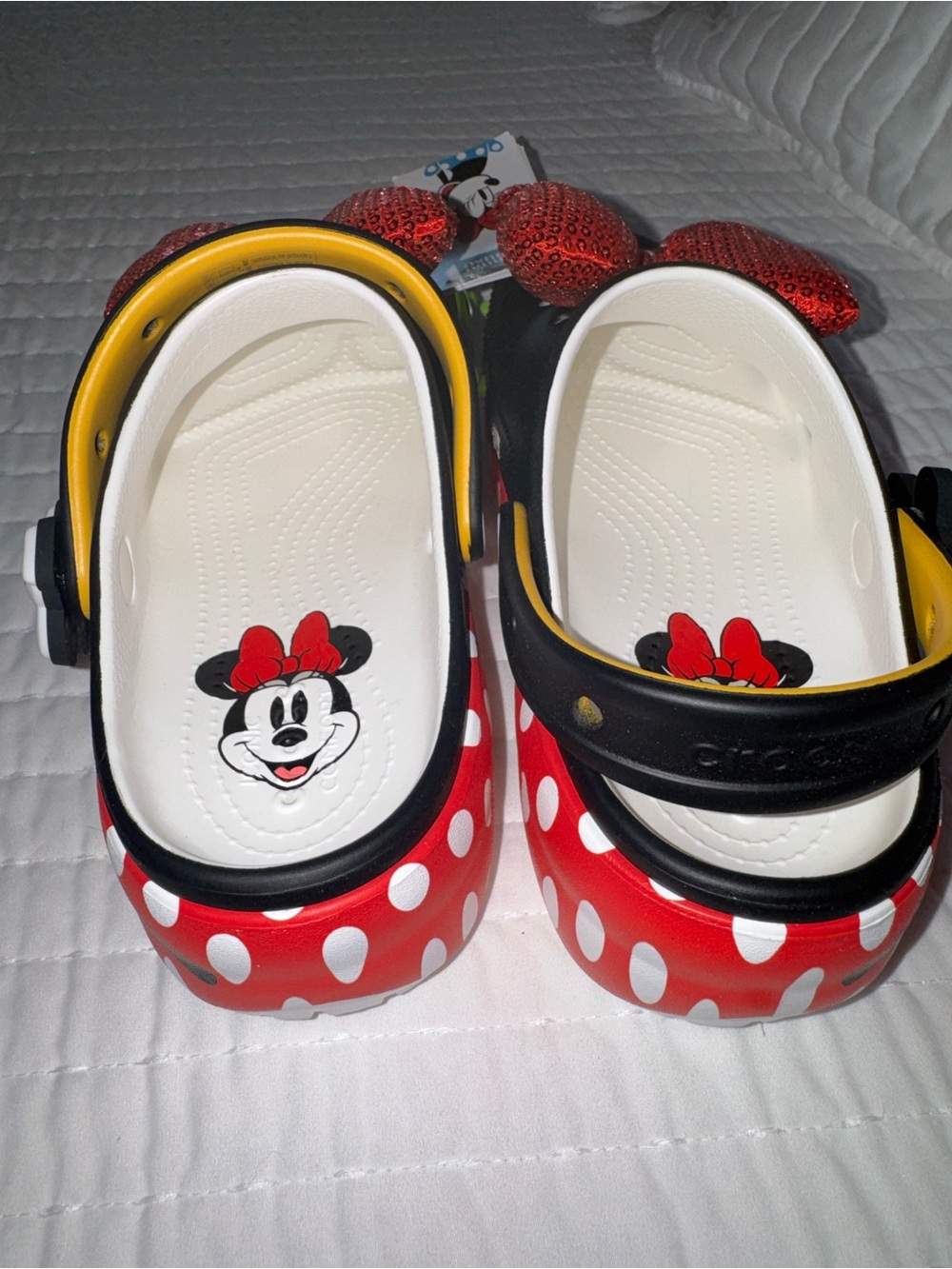 Official Disney Minnie Mouse Platform Crocs with Sequin Red Bows - Picture 11 of 14